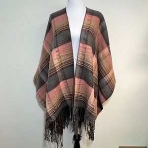 •new• KOLLIE MORE Plaid Reversible Poncho Shawl